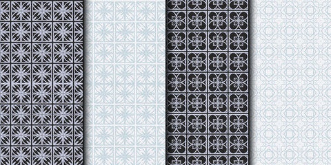 Set of Seamless Geometrical Linear Texture. Original Geometrical Puzzle. Backdrop. Grey color. Vector illustration
