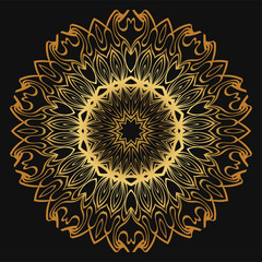 Luxury golden color Hand-Drawn Henna Ethnic Mandala. Circle lace ornament. Vector illustration. for coloring book, greeting card, invitation, tattoo. Anti-stress therapy pattern.