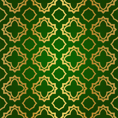 Luxury Seamless Geometrical Linear Texture. Original Geometrical Puzzle. Backdrop. Vector illustration. Green gold color. Design For Prints, Textile, Decor, Fabric.