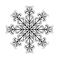  New Year's openwork snowflakes. On a white background, contour, decorative snowflakes. Decor element. Vector illustration.