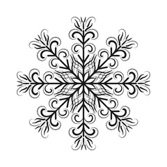  New Year's openwork snowflakes. On a white background, contour, decorative snowflakes. Decor element. Vector illustration.