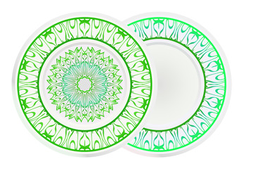 Set of two round decoration frame and Sacred Oriental Mandala. Floral Ornament. Vector Illustration