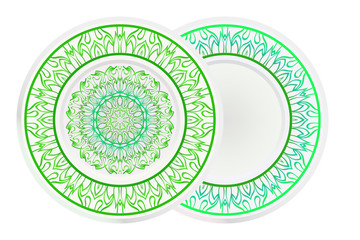 Set of two round decoration frame and Sacred Oriental Mandala. Floral Ornament. Vector Illustration