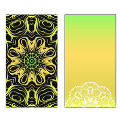 Vector template for inviatation card. Patterns with decorative round floral mandala