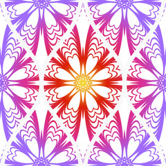 Seamless Line Geometric Floral Pattern. Abstract Geometry Flower. Vector Illustration. Interior Decoration, Wallpaper, Presentation, Fashion Design. Purple gradient color