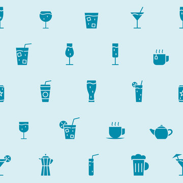 Drink Glass background - Vector seamless pattern solid silhouettes of cocktail and alcohol for graphic design