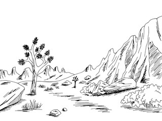 Desert graphic black white landscape sketch illustration vector
