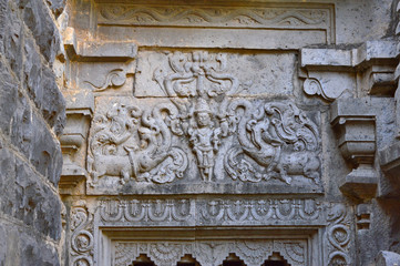 Carved sculpture on the wall of Kopeshwar Temple, Khidrapur, Maharashtra, India