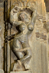 Naked women sculpture on the exterior wall of Kopeshwar Temple, Khidrapur, Maharashtra, India