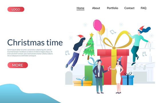 Christmas time vector website landing page design template