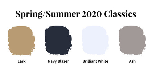 Spring/Summer 2020 Classics Color Palette. Color swatch concept modern style. Color palette guide. Fashion trend. Design guide, catalogue. Vector illustration.