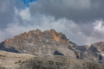 Mountain view Italian Alps. Walking summer trekking in the Dolomites