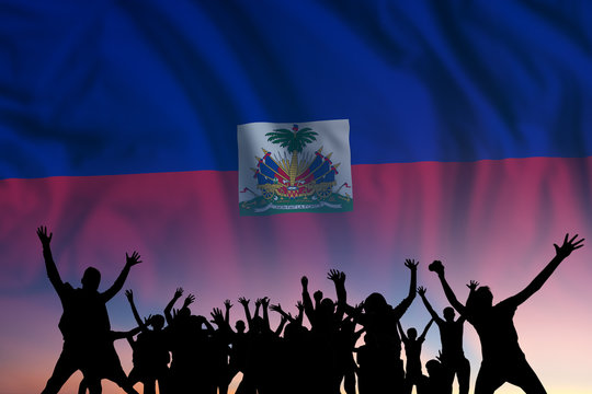 People And Flag On Day Of Haiti