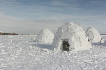 Igloo  standing on a snowy glade  in the winter, Novosibirsk, Russia