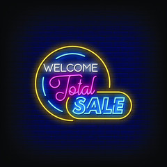 Total Sale Neon Signs Style text vector