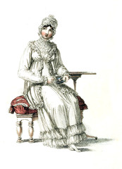 Woman in old fashion dress - 303485385