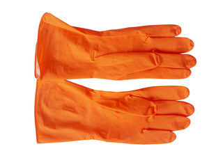 Orange rubber gloves on a white background,with clipping path