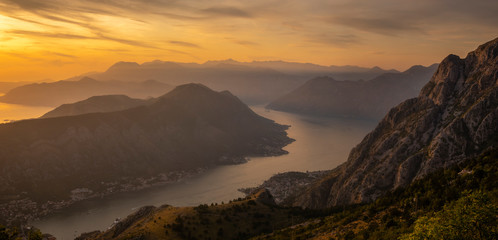 Fototapeta na wymiar magnificent sunset on the Bay of Kotor in Montenegro