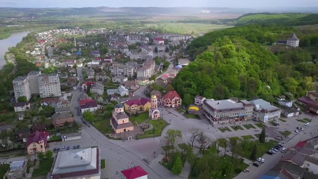Aerial view of town of Halych, old Ukrainian capital in Ivano-Frankivsk region, Ukraine.