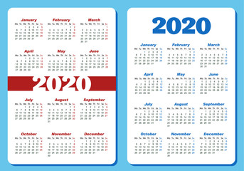 Two different designs for vertical pocket calendar. Red and blue Vector template calendar for business on white paper.