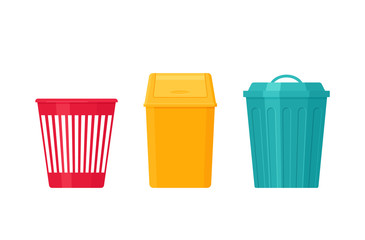 Garbage can. Trash bin. Vector. Plastic, metal dustbin icon. Flat design. Rubbish pail isolated on white background. Cartoon illustration. - obrazy, fototapety, plakaty