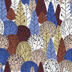 Pattern of a winter forest in blue and brown