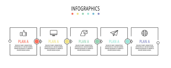 Vector infographic template with rectangles. Business data visualization with 5 options and marketing icons. Five steps for content, process, timeline, web, marketing, presentation, graph, diagrams