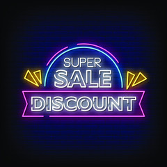 Super Sale Discount Neon Signs Style Text Vector