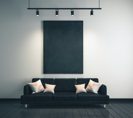 Modern living room with blackboard