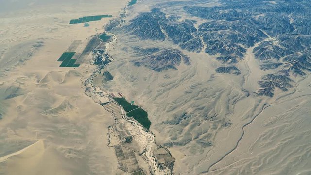 Aerial view of Nasca Valley. It is possible to recognize ancient rivers that have dried up over time. Nasca region, Peru