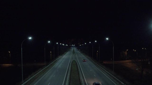 Aerial shooting night autobahn, the dark,lonely road without the cars– stock footage