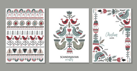 Vector set of greeting cards, posters in scandinavian style.