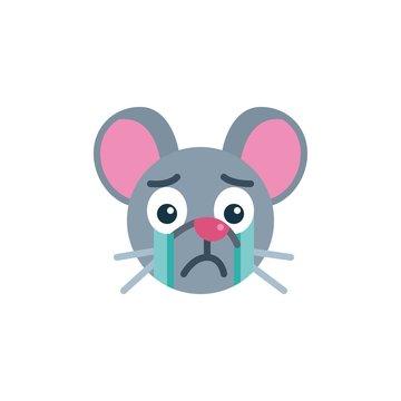 Crying mouse face emoji flat icon, vector sign, Crying rat emoticon colorful pictogram isolated on white. Symbol, logo illustration. Flat style design