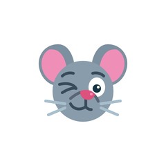 Flirting mouse face emoji flat icon, vector sign, Winking rat emoticon colorful pictogram isolated on white. Symbol, logo illustration. Flat style design