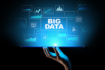 Big data analysis, business intelligence, technology solutions concept on virtual screen.