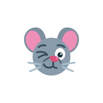 Flirting mouse face emoji flat icon, vector sign, Winking rat emoticon colorful pictogram isolated on white. Symbol, logo illustration. Flat style design