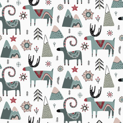 Vector Christmas seamless pattern in scandinavian style.