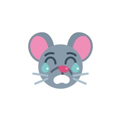 Crying mouse face emoji flat icon, vector sign, Loudly crying rat emoticon colorful pictogram isolated on white. Symbol, logo illustration. Flat style design