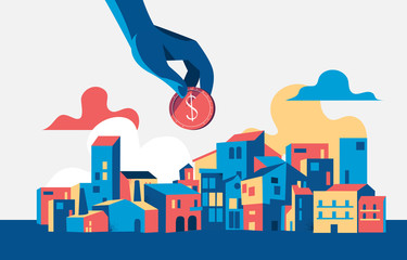 Concept of investing in urban development. Vector illustration 