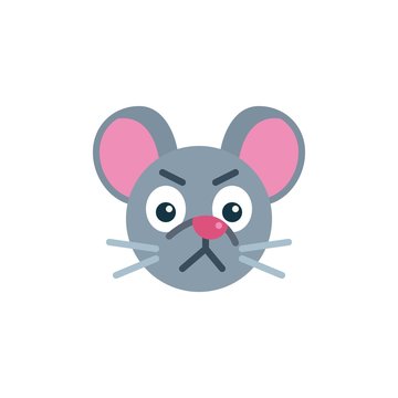 Moody mouse face emoji flat icon, vector sign, Angry rat emoticon colorful pictogram isolated on white. Symbol, logo illustration. Flat style design