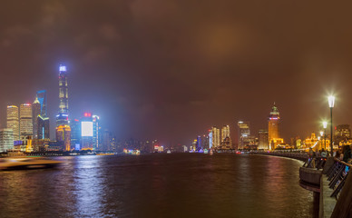 Shanghai, China - May 22, 2018: A night view of the colonial embankment skyline in Shanghai, China