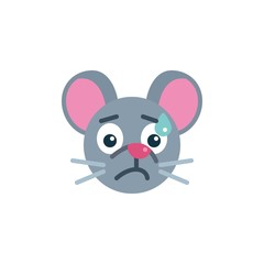 Sweat Tear mouse face emoji flat icon, vector sign, Stressed rat emoticon colorful pictogram isolated on white. Symbol, logo illustration. Flat style design