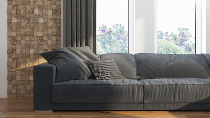 Fototapeta premium Modern design living room interior with beautiful view . 3D rendering
