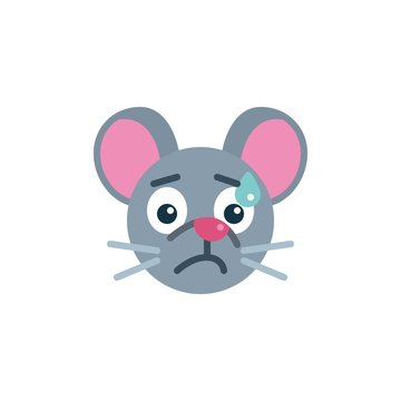 Sweat Tear mouse face emoji flat icon, vector sign, Stressed rat emoticon colorful pictogram isolated on white. Symbol, logo illustration. Flat style design