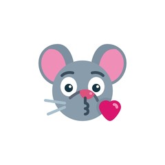 Kissing mouse face emoji flat icon, vector sign, Blowing heart kiss rat emoticon colorful pictogram isolated on white. Symbol, logo illustration. Flat style design