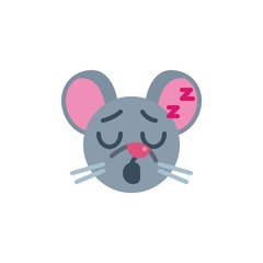 Sleepy mouse face emoji flat icon, vector sign, Sleeping rat emoticon colorful pictogram isolated on white. Symbol, logo illustration. Flat style design