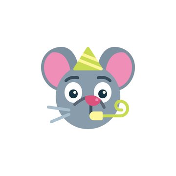 Party mouse face emoji flat icon, vector sign, Party rat emoticon colorful pictogram isolated on white. Symbol, logo illustration. Flat style design