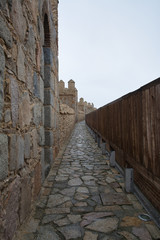 Fototapeta na wymiar Parapet walk. Walls of Avila. Castilla y León, Spain.