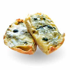 hot sandwich - baguette with cheese and herbs, isolate