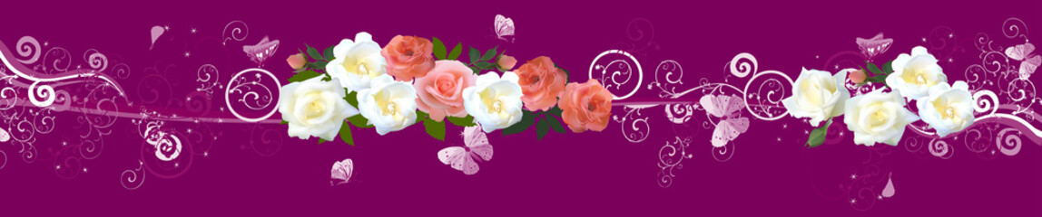 dark pink stripe with butterflies and rose flowers